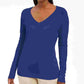 JM Collection Women's Button Cuff V Neck Pullover Sweater Blue Size Medium