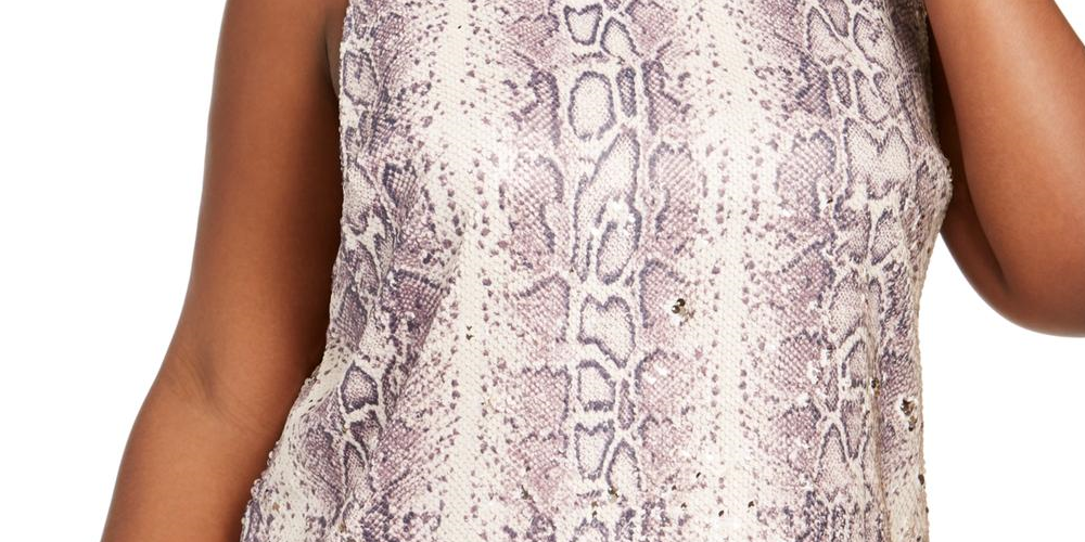 INC International Concepts Women's Plus Snake Print Sequined Tank Top Pink Size 3X