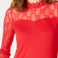 INC International Concepts Women's Lace Solid Long Sleeve Illusion Neckline Blouse Top Red Size Petite Large