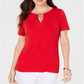 JM Collection Women's Embellished Keyhole Top Red Size Petite XL