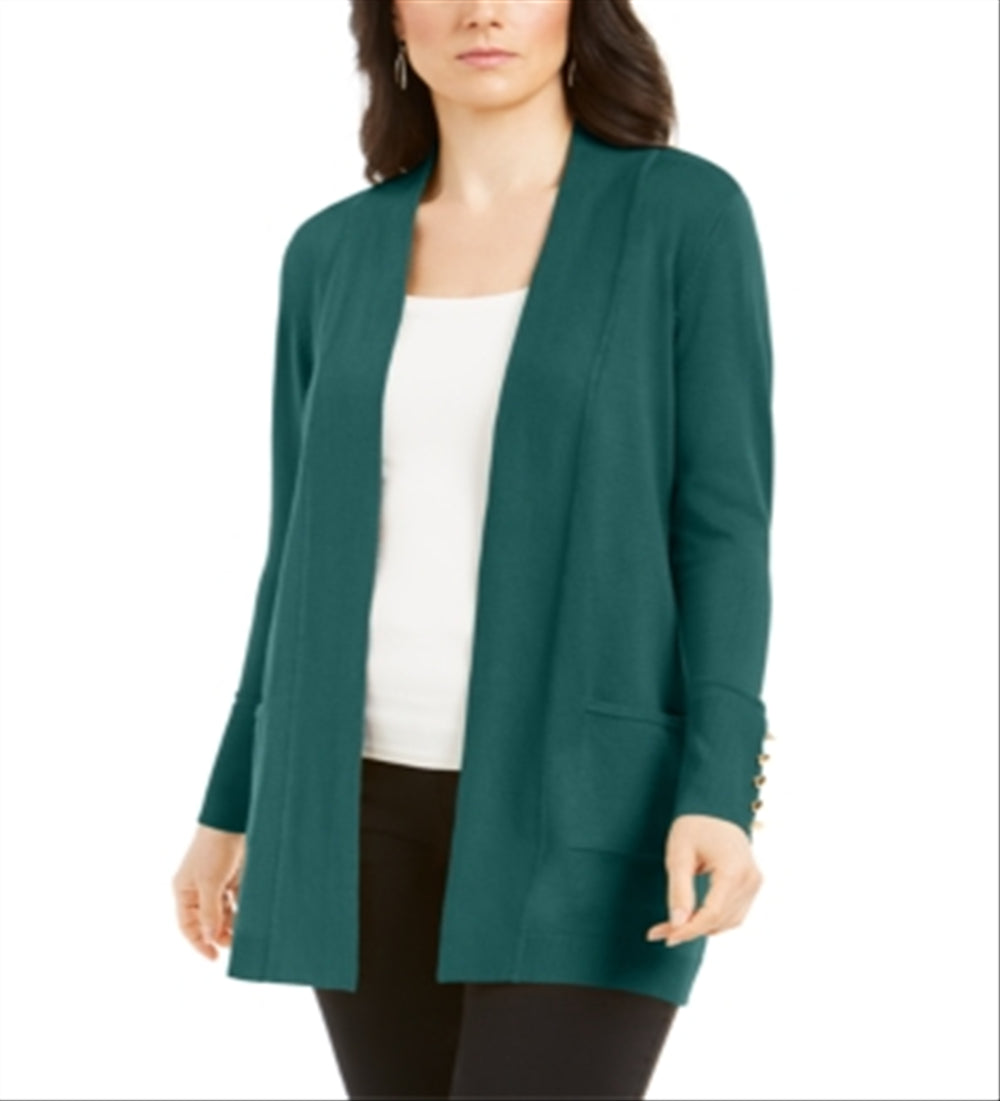 JM Collection Women's Open Front Cardigan Green Sequoia Size Petite L