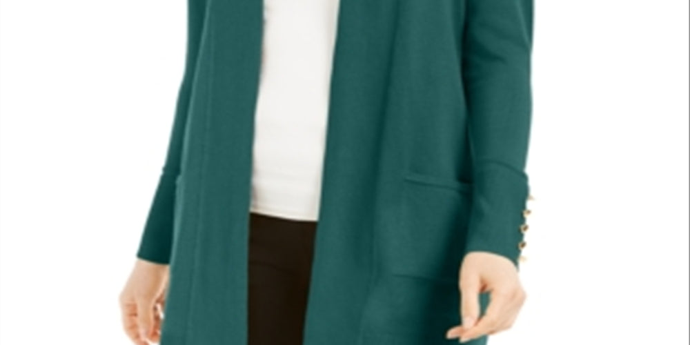 JM Collection Women's Open Front Cardigan Green Sequoia Size Petite L