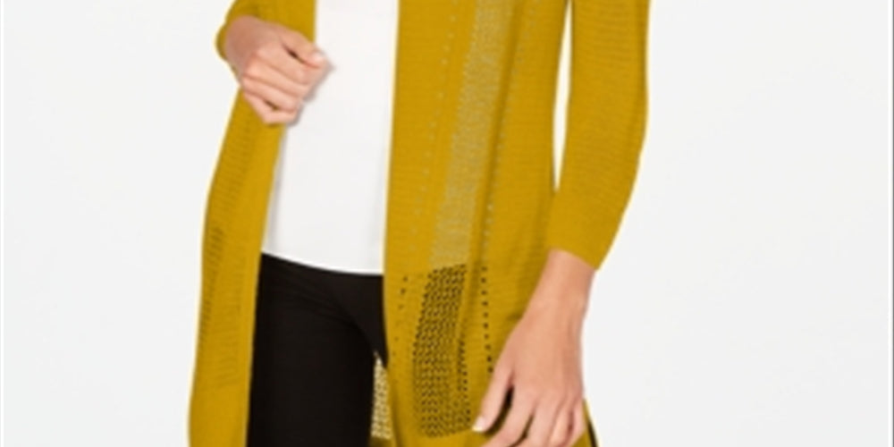 Alfani Women's Long Mixed Stitch Completer Cardigan Gold Size M