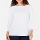 Karen Scott Women's Studded Boat Neck Cotton Top White Size Petite XL