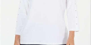 Karen Scott Women's Studded Boat Neck Cotton Top White Size Petite XL