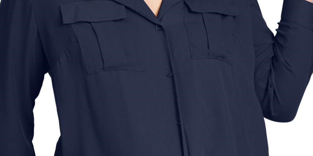 INC International Concepts Women's Plus Tie front Pocket Blouse Blue Size OX