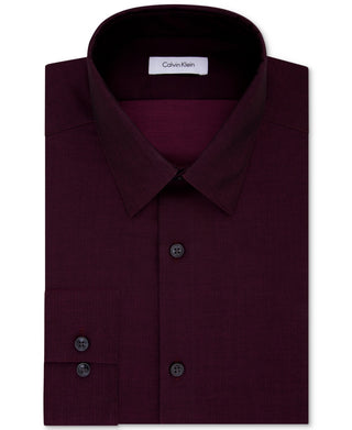 Calvin Klein Men's Heather Collared Work Dress Shirt Wine Size 17/32-33
