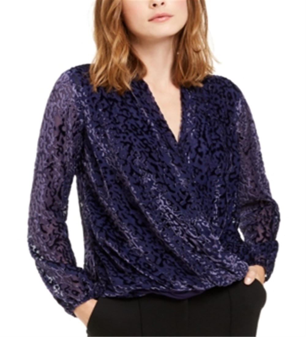 Alfani Women's Velvet Burnout Blouse Purple Size -Petite S