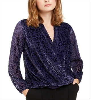 Alfani Women's Velvet Burnout Blouse Purple Size -Petite S