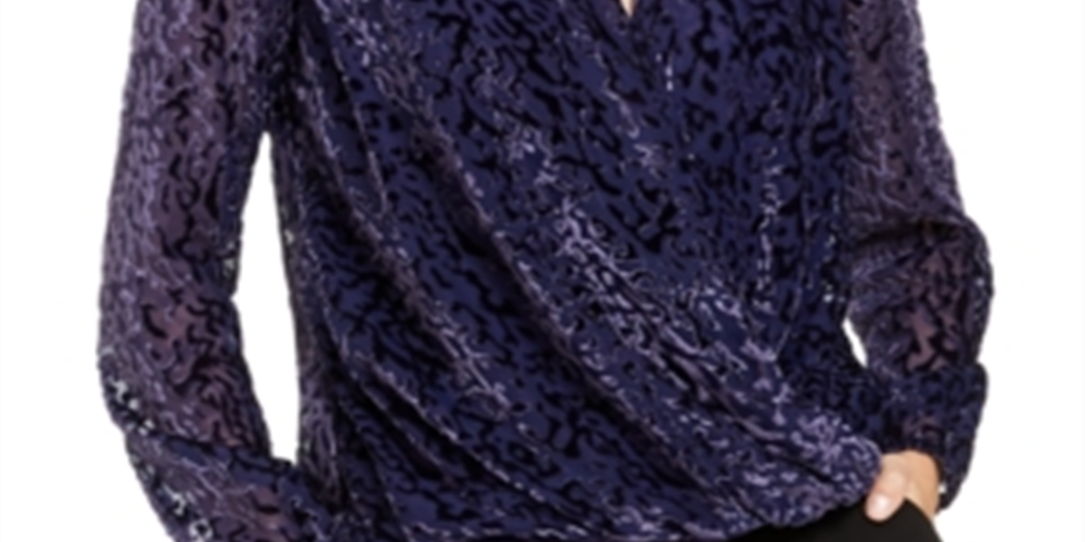 Alfani Women's Velvet Burnout Blouse Purple Size -Petite S