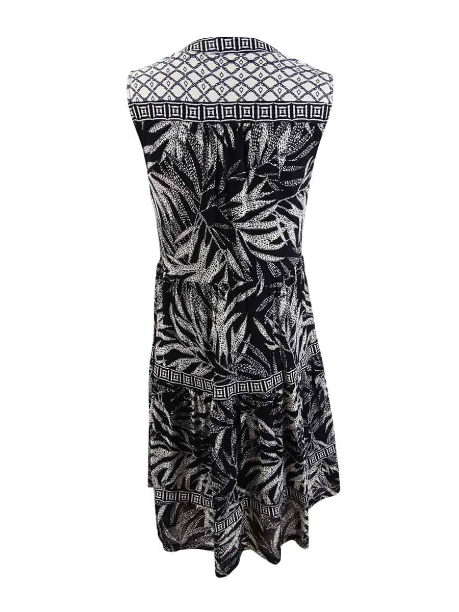 Style & Co Women's Printed Peasant Dress Black Size Petite Small