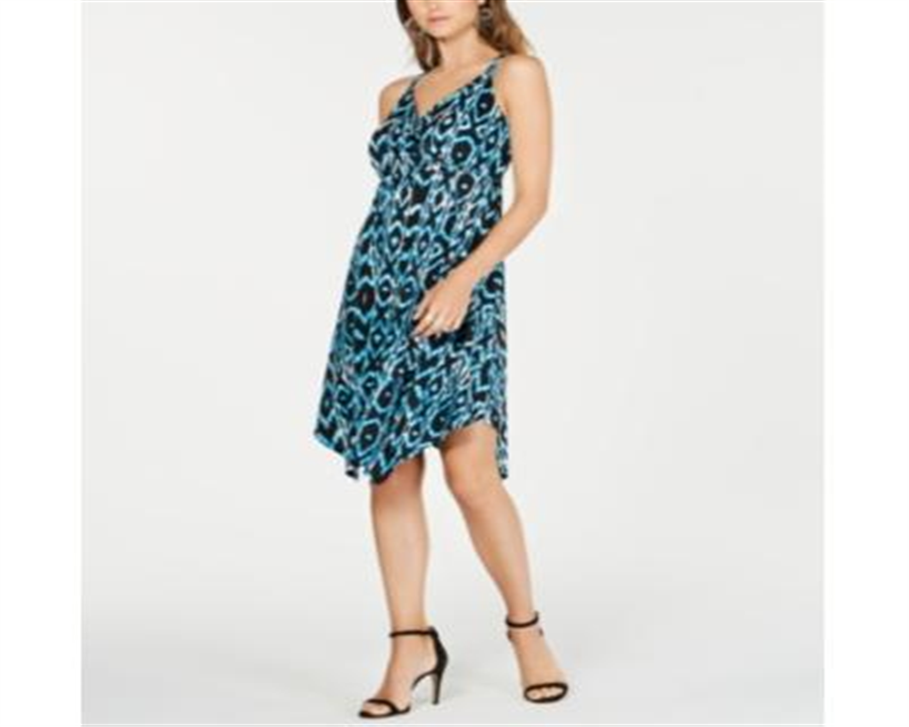 INC International Concepts Women's Ikat Crisscross Ring Dress Bluek Size Petite S