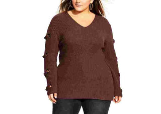 City Chic Women's Trendy Plus Size Grommet-Sleeved Sweater Brown Size 18W