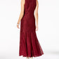R & M Richards Women's Lace Embellished Evening Dress Winestone Size 8