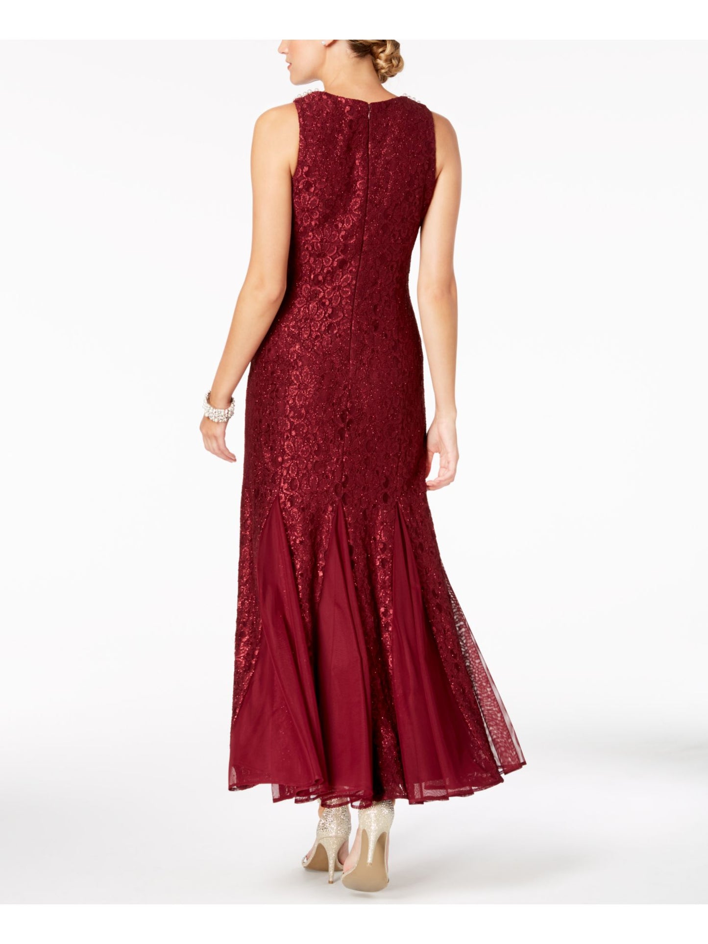 R & M Richards Women's Lace Embellished Evening Dress Winestone Size 8