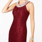 R & M Richards Women's Lace Embellished Evening Dress Winestone Size 8
