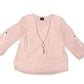 JM Collection Women's Rolled-Tab-Sleeve Necklace Top Pink Size Large