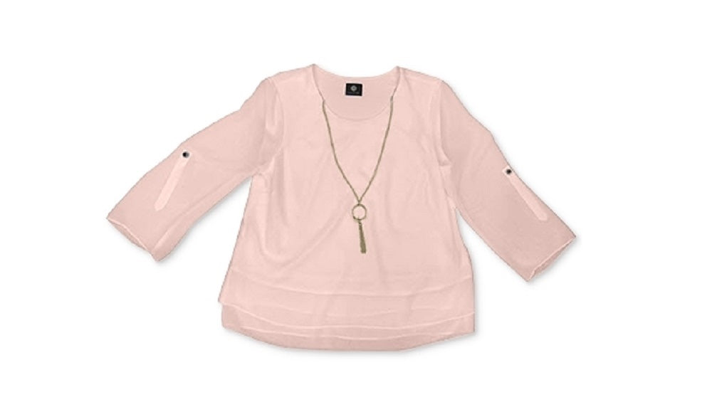 JM Collection Women's Rolled-Tab-Sleeve Necklace Top Pink Size Large
