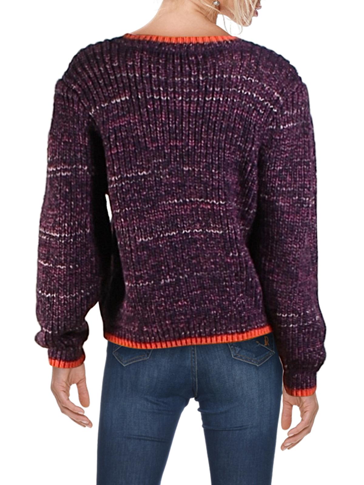 Free People Women's Marled Contras Trim Cardigan Sweater Purple Size Large