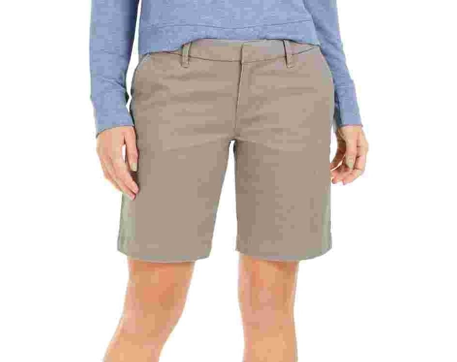 Tommy Hilfiger Women's Solid 9" Chino Shorts Gray Size 18