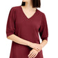 JM Collection Women's Puff-Sleeve V-Neck Top  Wine Size Small