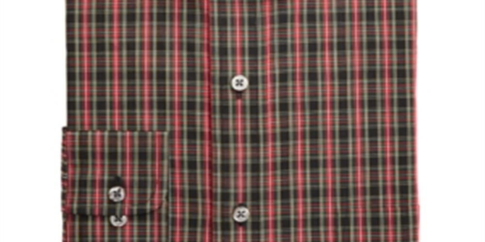 Club Room Men's Classic Regular Fit Stretch Wrinkle Resistant Tartan Dress Shirt Red Size 17