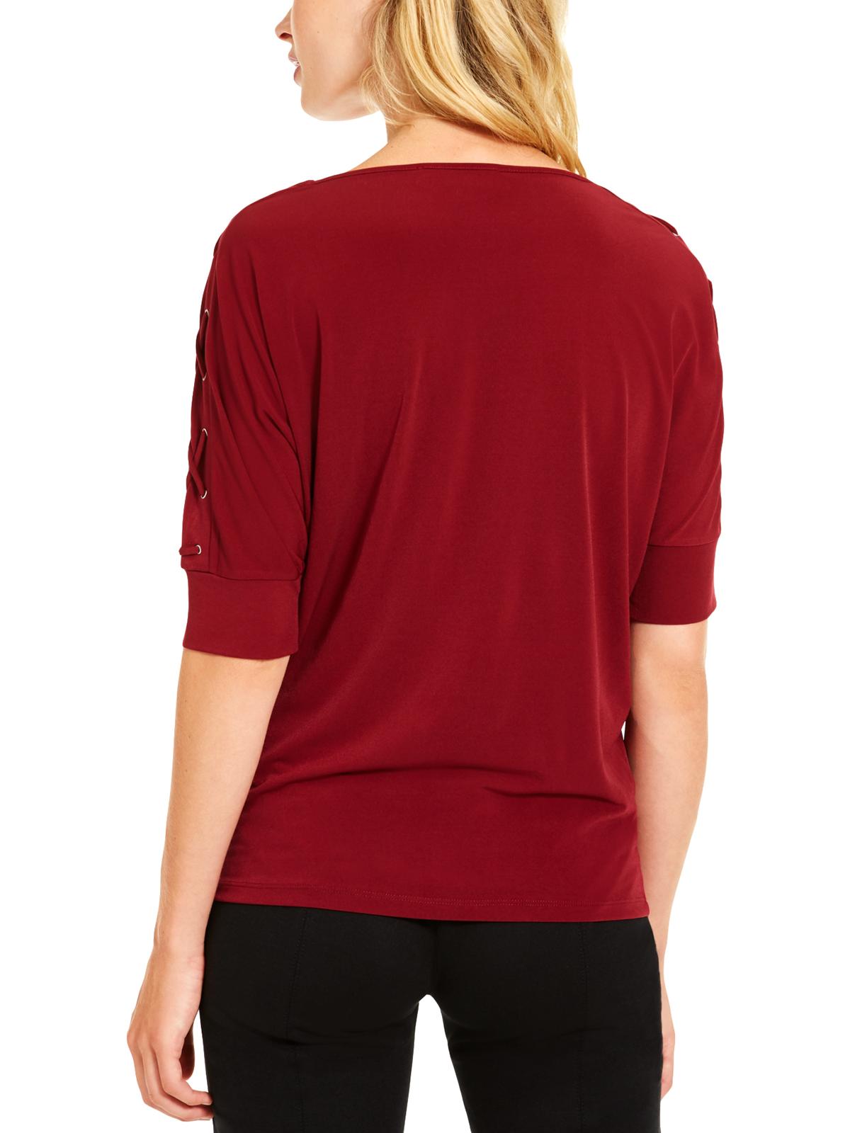 Michael Kors Women's Short Sleeve Jewel Neck Top Red Size Petite S