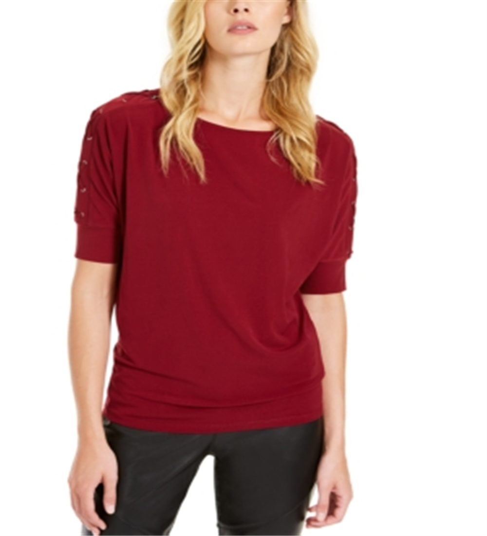 Michael Kors Women's Short Sleeve Jewel Neck Top Red Size Petite S