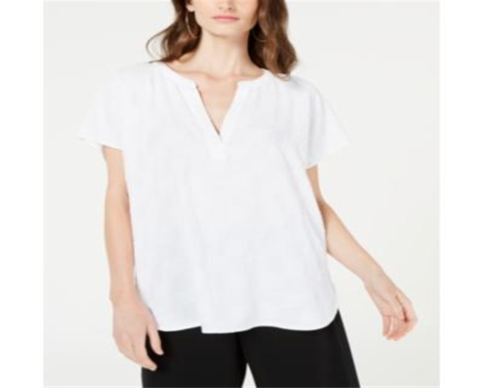 Alfani Women's V Neck Textured Top White Size Petite L
