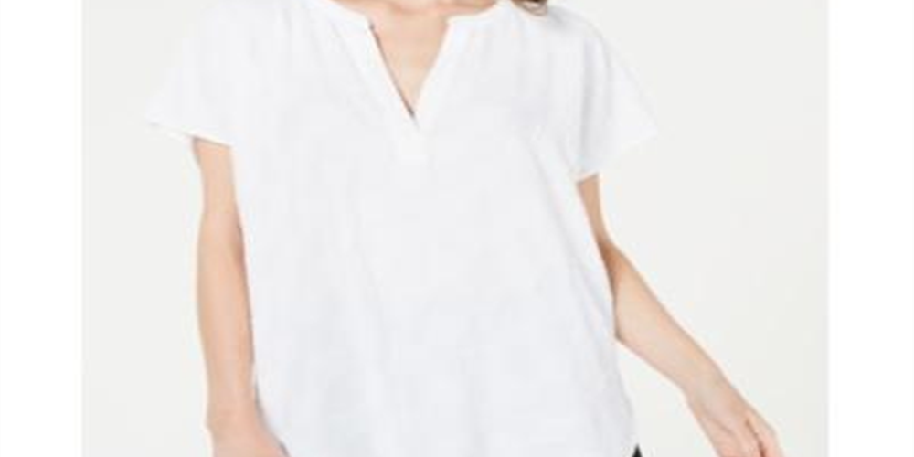 Alfani Women's V Neck Textured Top White Size Petite L