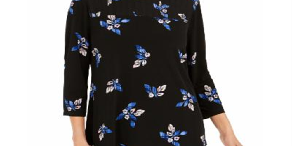 Charter Club Women's Floral Pintucked Top Black Size Petite Large