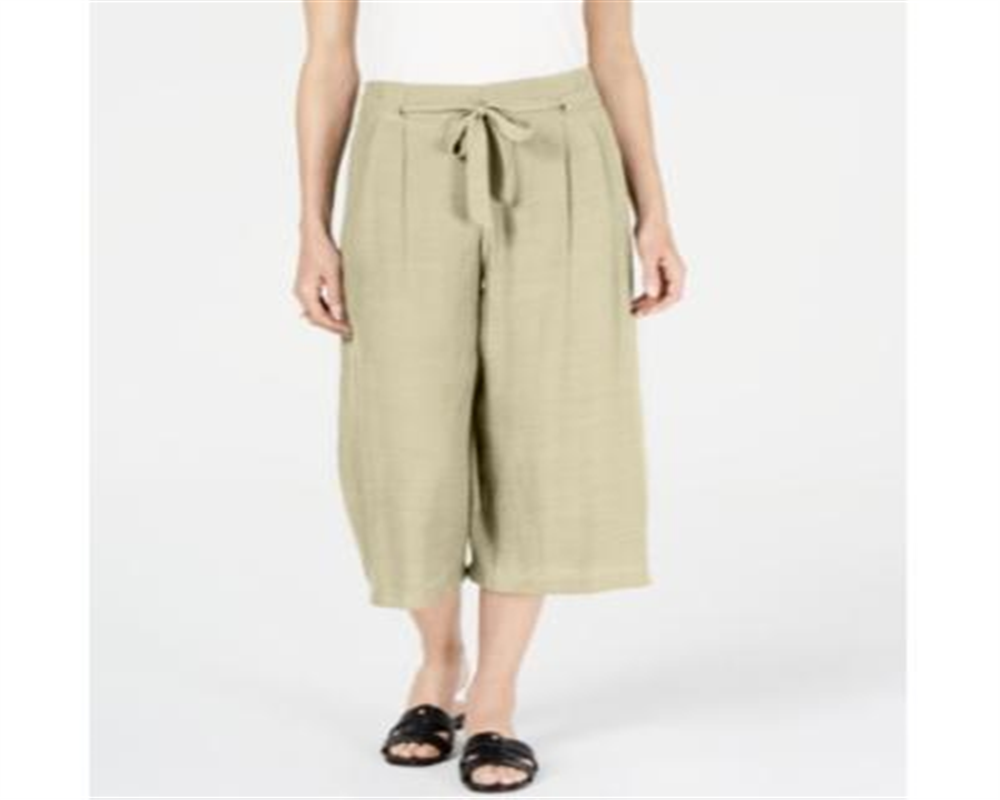 JM Collection Women's Tie Front Textured Capri Pants Sand Light Size Petite L