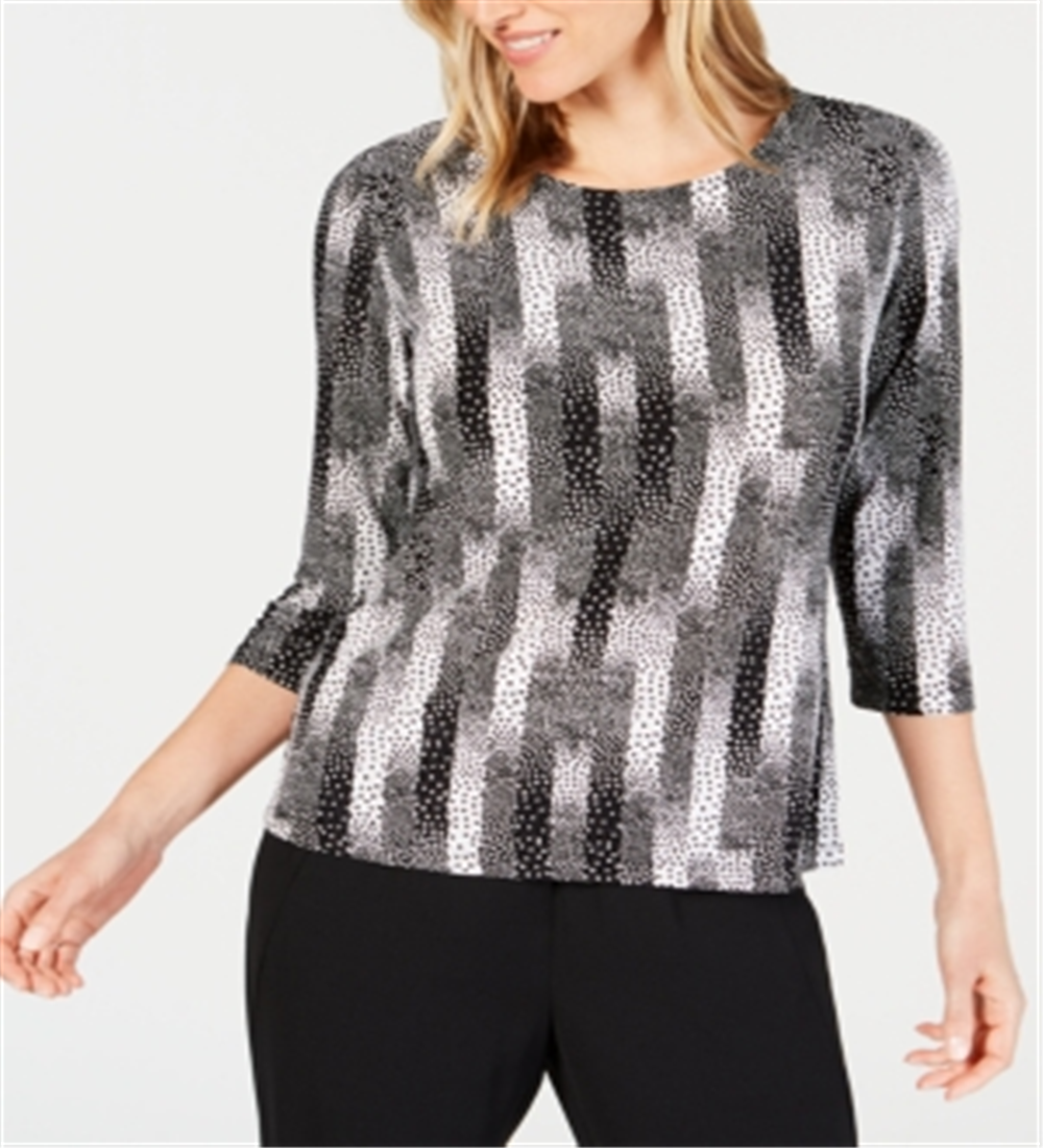 JM Collection Women's Printed Jacquard Top Black Size Petite S/M