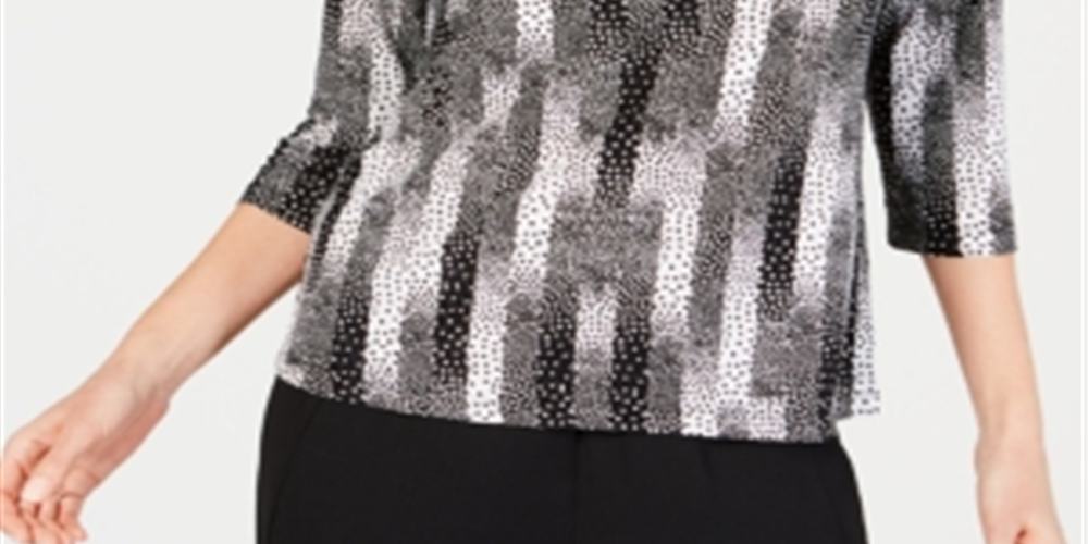 JM Collection Women's Printed Jacquard Top Black Size Petite S/M