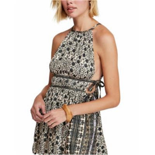 Free People Women's Ivory Printed Sleeveless Halter Mini Sheath Top White Size Large