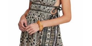 Free People Women's Ivory Printed Sleeveless Halter Mini Sheath Top White Size Large