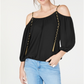 INC International Concepts Women's Tasseled Cold Shoulder Top Black Size Petite S