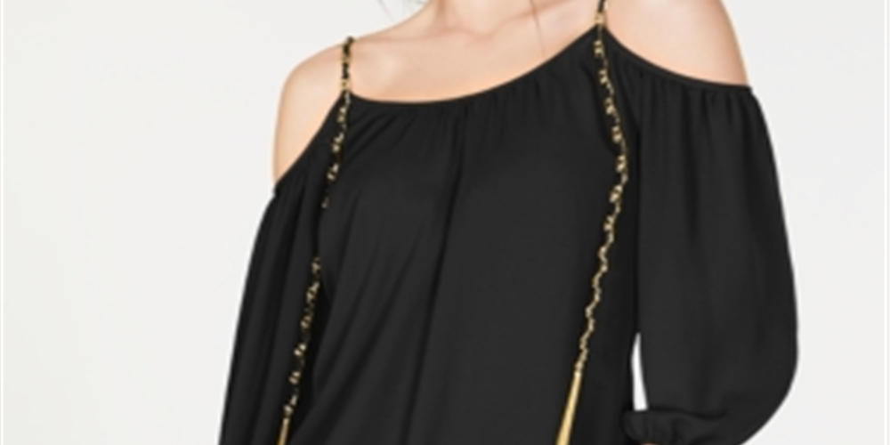 INC International Concepts Women's Tasseled Cold Shoulder Top Black Size Petite S