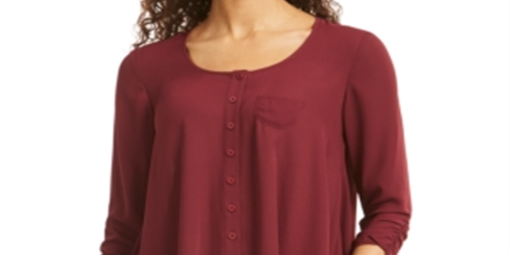 Style & Co Women's Swing Blouse Wine Size -Petit XL