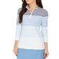 Charter Club Women's Striped Mock Neck Zip Front Top White-Blue Stripes Size Petite S