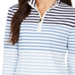 Charter Club Women's Striped Mock Neck Zip Front Top White-Blue Stripes Size Petite S