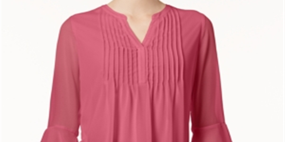 Charter Club Women's Double Ruffle Solid Pintuck Top Pink Size Petite Large
