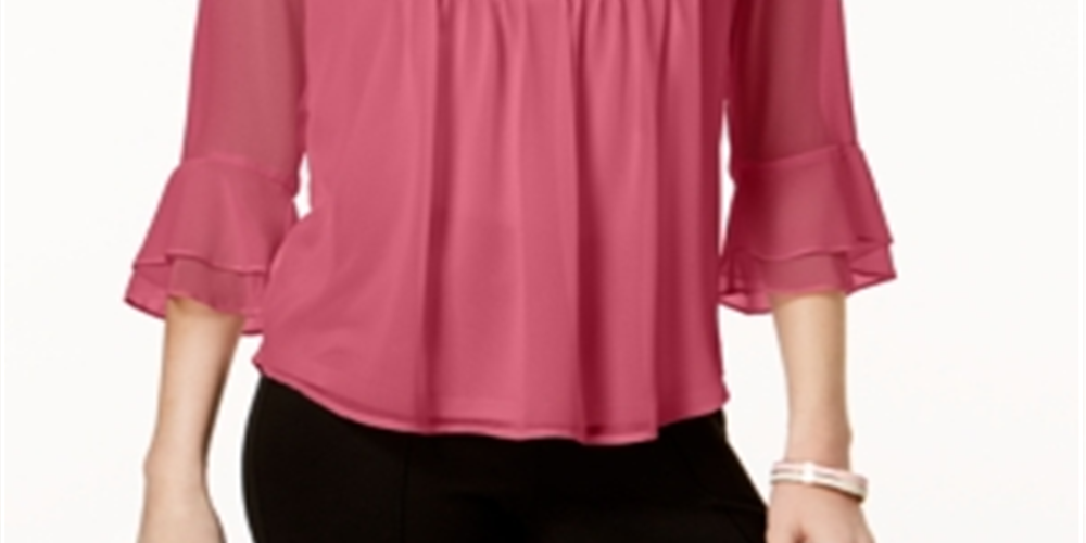 Charter Club Women's Double Ruffle Solid Pintuck Top Pink Size Petite Large