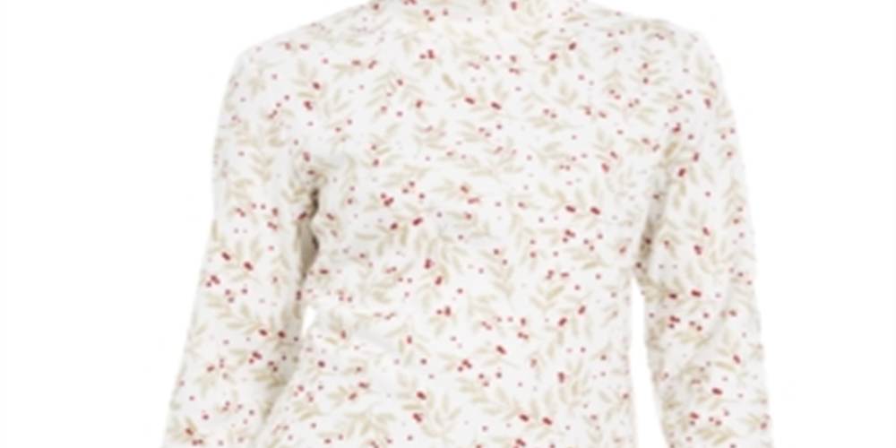 Karen Scott Women's Wheat Fields Printed Mock Neck Top White Size Petite S