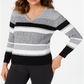 Karen Scott Women's Cotton Striped Cable Knit Sweater Black/Grey Size Petite S/M