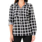 NY Collection Women's Printed Roll Tab Sleeve Blouse Black Size Medium