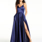 B. Darlin Women's V Neck Satin Gown Blue Size 11/12