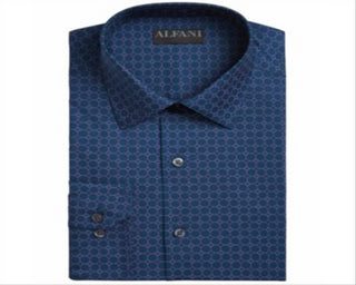 Alfani Men's Classic Regular Fit Dress Shirt Navy-Purple Size S