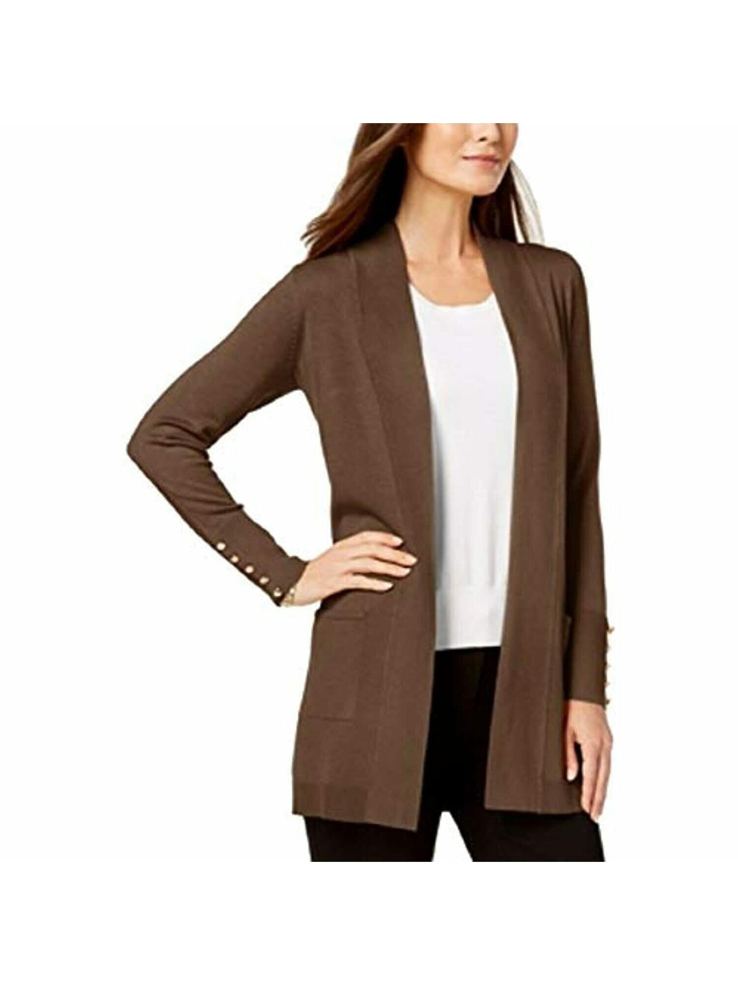 JM Collection Women's Open Front Cardigan Brown Size Petite S