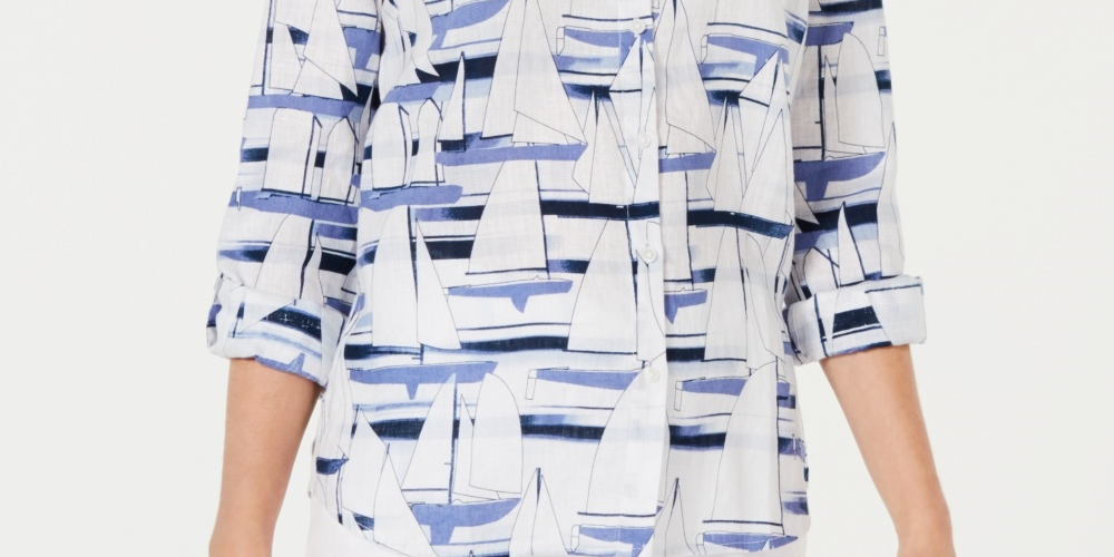 Charter Club Women's Sailboat Print Shirt White Size X-Small